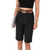 Kemerli Pileli Bermuda Pantolon & Şort – Grey Chic