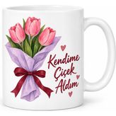 Kendime Çiçek Aldım Tasarımlı Porselen Kupa - Model 473 - Siyah