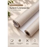 Kendinden Yapışkanlı Keten Dokulu PVC Folyo Kaplama, Suya Dayanıklı Mobilya Mutfak Dolabı Duvar Kaplama Folyosu (Bej, 60cmX200cm)