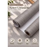Kendinden Yapışkanlı Keten Dokulu PVC Folyo Kaplama, Suya Dayanıklı Mobilya Mutfak Dolabı Duvar Kaplama Folyosu (Gri, 60cmX300cm)