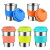 KEREDA Silikon Kapaklı ve Kılıflı Çocuk Paslanmaz Çelik Bardakları, 5'li Paket 226 ml İçecek Bardakları Çevre Dostu BPA İçermez Çocuklar ve Küçük Çocuklar, Yetişkinler için