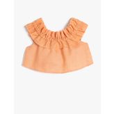 Keten Bluz Crop Düşük Omuz Fırfırlı