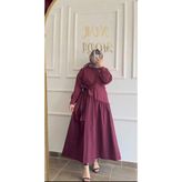 Keten Elbise - Bordo - 1
