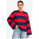 khar Kadın Kalın Çizgili Bisiklet Yaka Oversize Sweatshirt