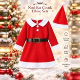 Kidsmadamiko Kız Çocuk Noel Baba Kostümü Polar Kırmızı Yılbaşı Elbisesi Şapkalı 2 Parça Set - 6 - 9 Ay