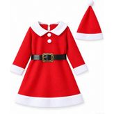 Kidsmadamiko Kız Çocuk Noel Baba Kostümü Polar Kırmızı Yılbaşı Elbisesi Şapkalı 2 Parça Set - 9 - 12 Ay
