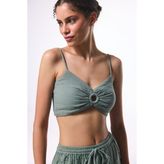 Kio Müslin V Yaka Crop Top Üst - Yeşil