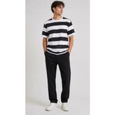 Kırmızı Beyaz Aksesuar Erkek Çizgili Oversize Tişört Bisiklet Yaka Kısa Kol Yazlık T-Shirt - Siyah - 2XL