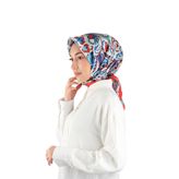 Kırmızı Çiçek Desen Vual İpek Eşarp