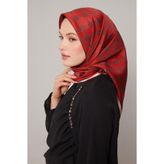Kırmızı Mini Yonca Desen Twill İpek Eşarp