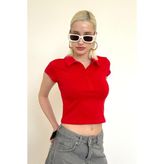 Kırmızı Polo Yaka Basic Kadın Tişört MG2455 - XL