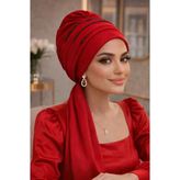 Kırmızı Taşlı Atkılı Abiye Bone