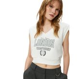 Kısa Kollu Sweatshirt V Yaka Baskılı