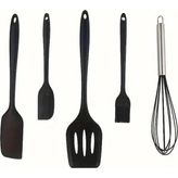 Kitchen Dream Isıya Dayanıklı Yanmaz Yapışmaz Silikon Spatula Seti 5 Parça Siyah