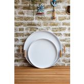 Kitchen Trend 2'li Ahşap Kulplu 45 cm Metal Tepsi ve 37 cm Beyaz Tepsi Çay Kahve Sunum Tepsisi
