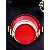 Kitchen Trend 3 Lü 45,37,30 cm Ahşap Kulplu Metal Tepsi Sunum Tepsi Seti