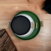 Kitchen Trend 3 Lü 45YEŞIL, 37BEYAZ, 30SIYAH Ahşap Kulplu Metal Tepsi Çay Tepsisi Sunum Tepsi Seti
