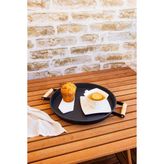 Kitchen Trend 30 cm Siyah Ahşap Kulplu Metal Tepsi Çay Tepsisi Kahve Tepsisi Sunum Tepsisi