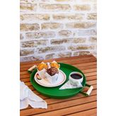 Kitchen Trend 37 cm Ahşap Kulplu Metal Yuvarlak Yeşil Tepsi Sunum Tepsi, Kahvaltı Tepsisi
