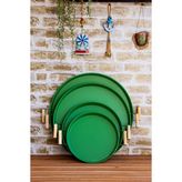 Kitchen Trend Metal 4 Lü (51 37 45 30 Cm) Yeşil Ahşap Kulplu Yuvarlak Tepsi Seti, Kahvaltı Tepsisi