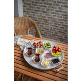 Kitchen Trend Metal 45 cm Beyaz Ahşap Kulplu Yuvarlak Tepsi, Kahvaltı Tepsisi, Sunum Tepsisi