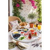 kitchen trend Metal 51 Cm Beyaz Ahşap Kulplu Yuvarlak Tepsi, Kahvaltı Tepsisi, Sunum Tepsisi