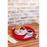Kitchen Trend Metal Yuvarlak 37 cm Ahşap Kulplu Kırmızı Tepsi