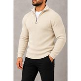 Kıyafet Bayi Erkek Bebe Mavisi Yarım Fermuarlı Polo Yaka Fitilli Triko Kazak - XL