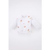 Kız Bebek Baskılı Bisiklet Yaka Sweatshirt