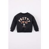 Kız Bebek Bisiklet Yaka Baskılı İçi Yumuşak Tüylü Sweatshirt