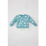 Kız Bebek Bisiklet Yaka Çiçekli Sweatshirt