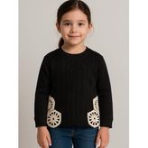 Kız Çocuk Motif İşlemeli Bluz (Siyah)