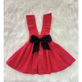 Kız Çocuk Puantiyeli Fırfır Askılı Salopet Elbise (%100 Pamuk Kumaştan Üretilmiştir.) - Kırmızı Puantiyeli - 9 - 10 Yaş