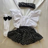 Kız Çocuk Siyah Puantiye Salopet Bandana ve Kalp Keçeli Çorap Set - 6 - 9 Ay