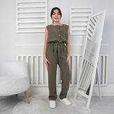 Kız Çocuk Tulum Çizgili - Haki - 9 Yaş