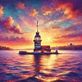Kız Kulesi Kanvas Tablo 90X90CM - Siyah