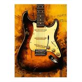 Klasik Elektro Gitar Desenli Ahşap Tablo