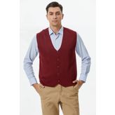 Klasik Triko Düğmeli Triko Yelek - Bordo