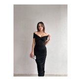 Klex Madonna Yaka Drapeli Midi Elbise 5075