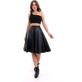 Kloş Etek Suni Deri Diz Boy - Siyah - XL