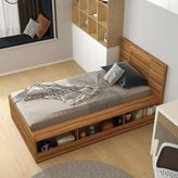 Klubeconceptled Işıklı Başlıklı Modern Kitaplıklı Yatak %100 Mdf Tek Kişilik Model 110X195CM - Kahverengi - 100 x 190 cm
