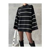 KNİTİCAL TEKSTİL Kadın Siyah Dik Yaka Oversize Model Kazak Tunik