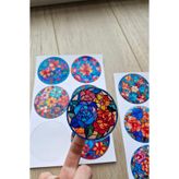 Kolbi Craft 12 Adet Vitray Çiçek Sticker Seti Bullet Journal Laptop Termos Scrapbook Renkli Cam Yuvarlak Sticker