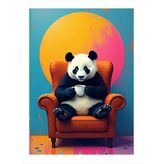 Koltuğunda Oturan Panda Dekoratif ahşap Tablo