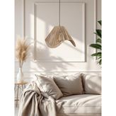 Korfam Home Design Wavy Avize - Ebruli Kahverengi & Beyaz Hasır El Yapımı Bohem Asimetrik Şekilli Rustik Avize - Kahverengi - Beyaz