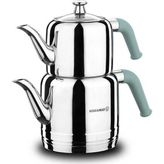 Korkmaz Çaydanlık 18/10 Paslanmaz Çelik Tripleks Taban Cam Kapak 1.1+1.9 Litre Isıya Dayanıklı