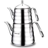Korkmaz Petra Çaydanlık Takımı 18/10 Cr-Ni Paslanmaz Çelik 1.2 Litre Demlik 2.5 Litre Ergonomik Tasarım