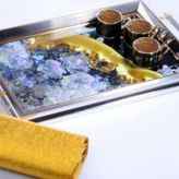 Kosova GA-225 Kulplu 50x31 cm Lüx Dikdörtgen Gümüş Altın Tepsi
