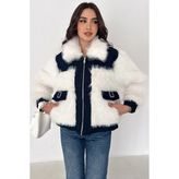 Kot Garnili Peluş Mont - S - Beyaz