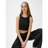 Koton Basic Atlet Halter Yaka Nervürlü Dar Kesim - Siyah